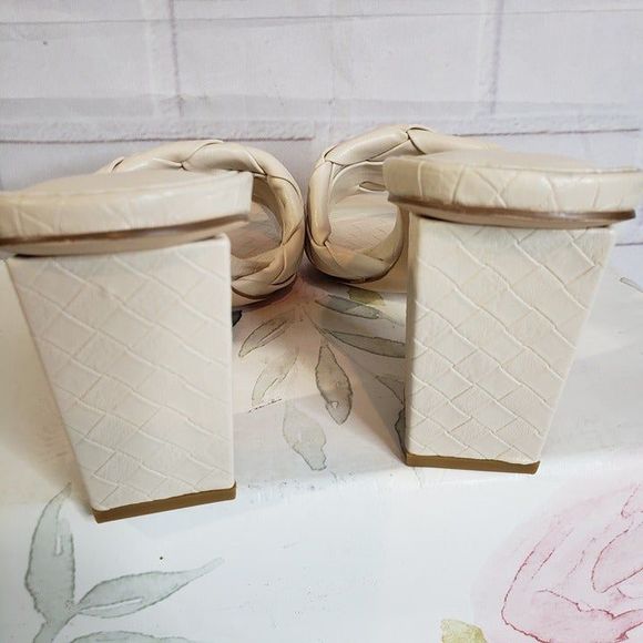 NEW Rilista Neutral Cream Braided Square Toe Heeled Sandals womens 8 Block Heel - Picture 7 of 8
